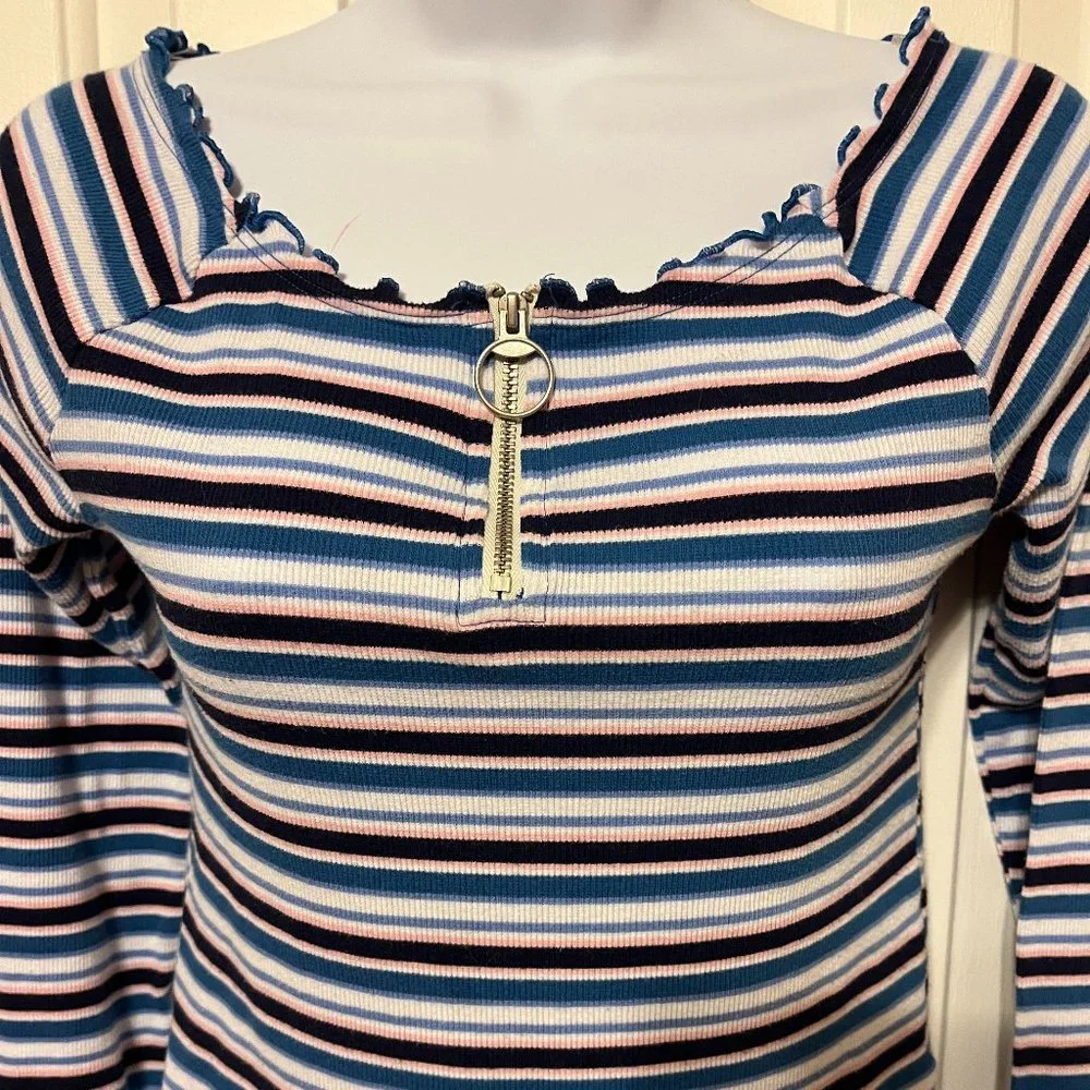Justice long sleeve blue striped shirt size 14/16